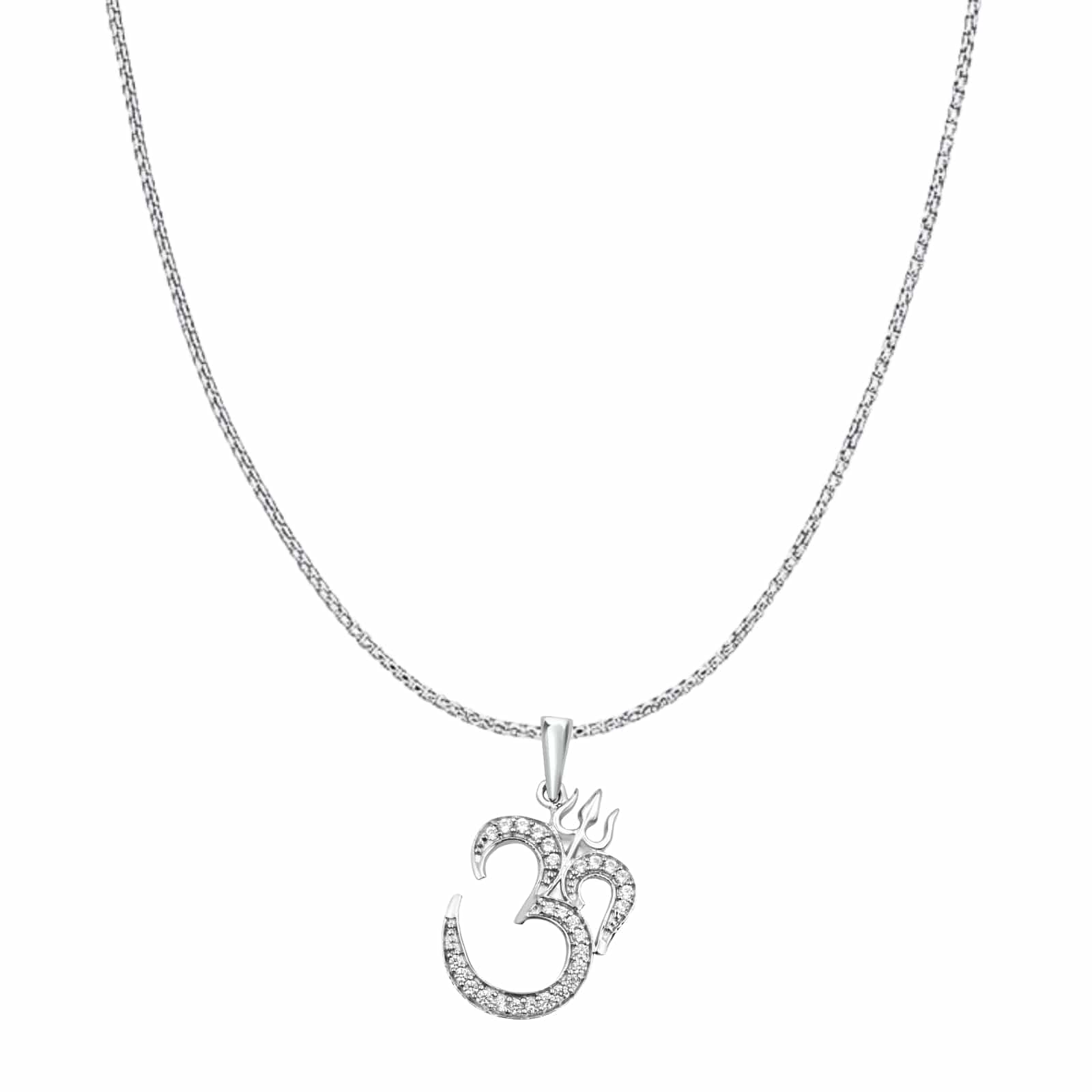 Zarkan 925 Silver OM Trishul Pendant With Chain - Image 2