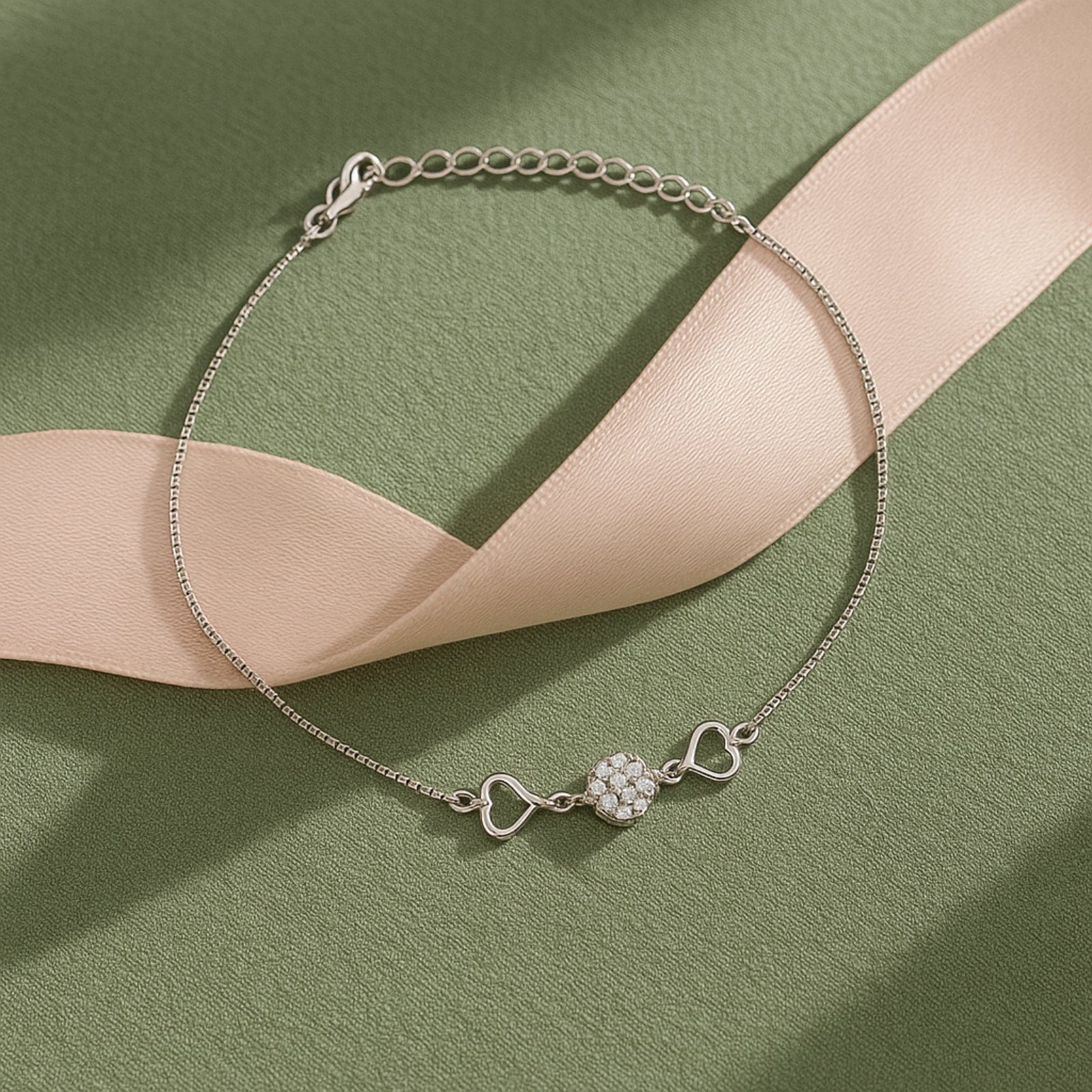 Zarkan 925 Sterling Silver Shining Heart Bracelet
