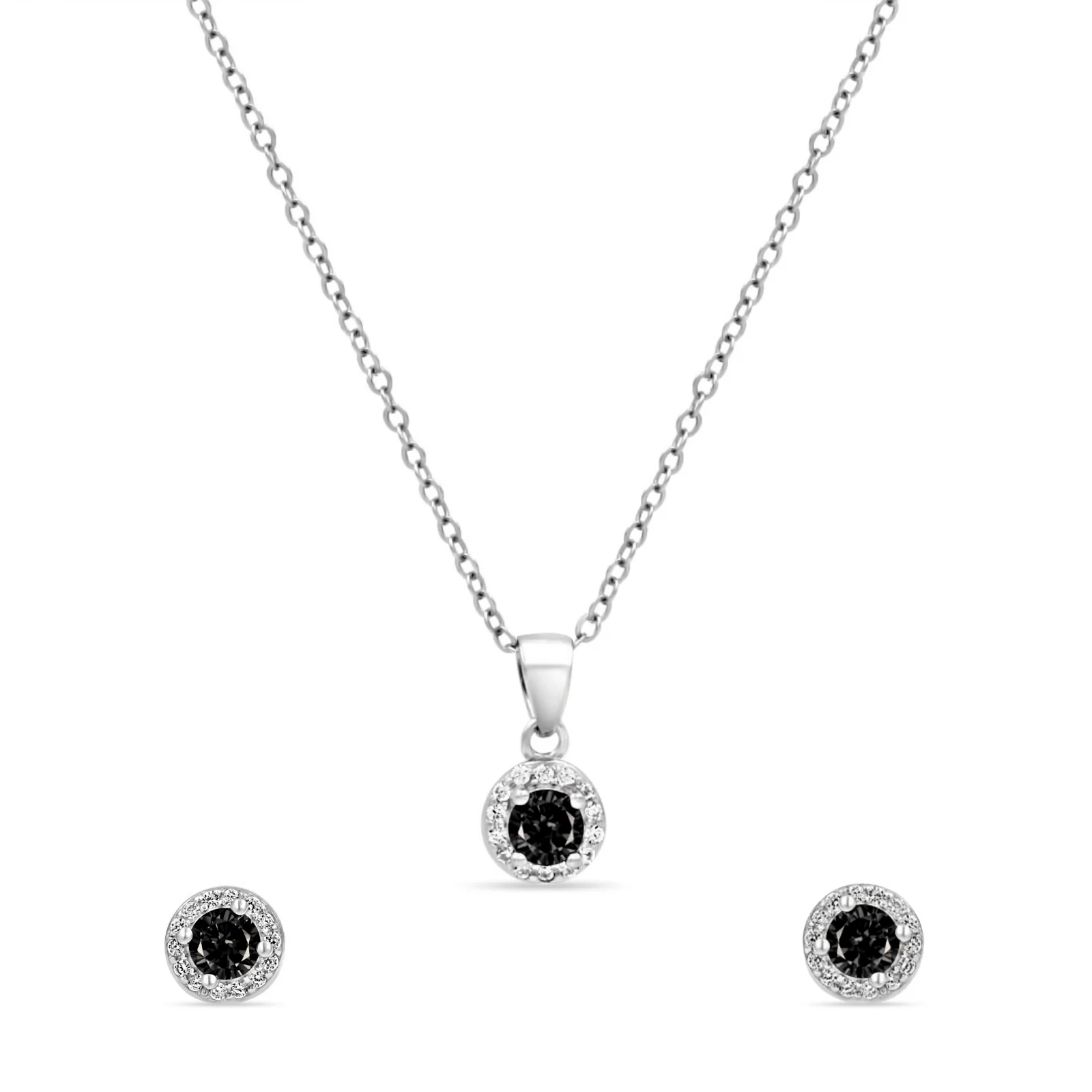 Zarkan Black Delight Dot Silver Jewelry Set