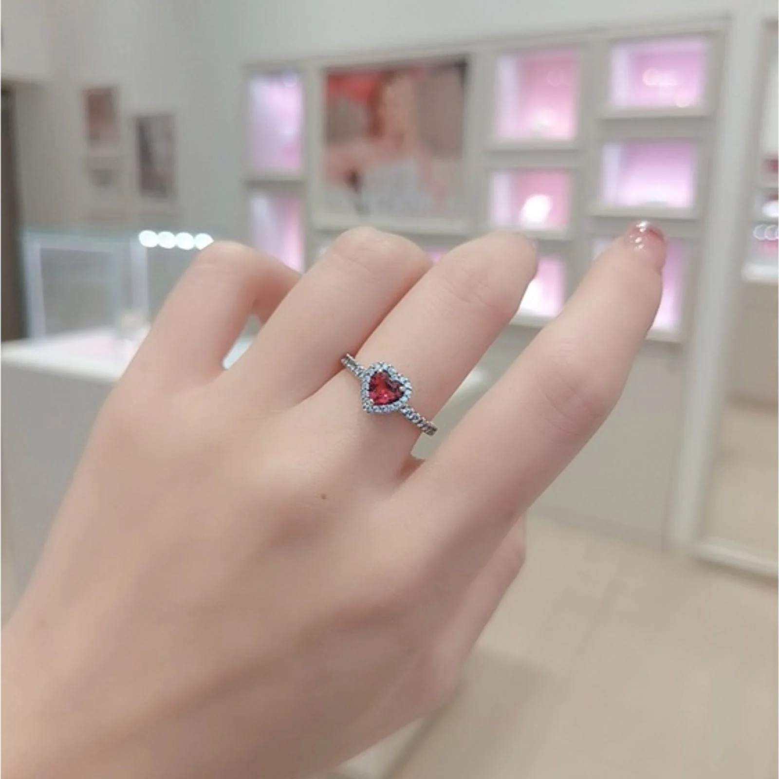 Zarkan Red Heart Shining Minimal Silver Rings - Image 2