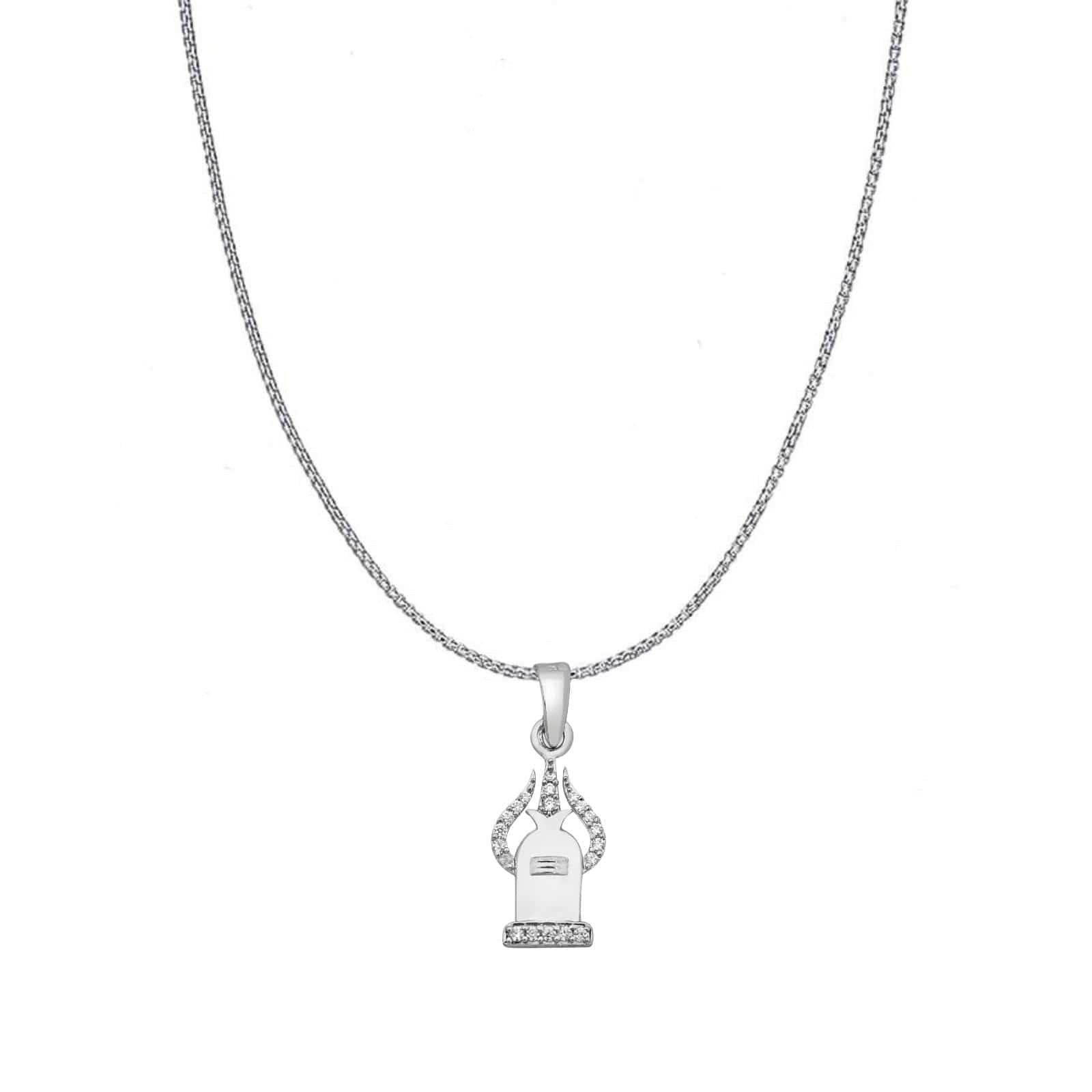 Zarkan Silver Shiv Trishul & Lingam Pendant With Chain - Image 2