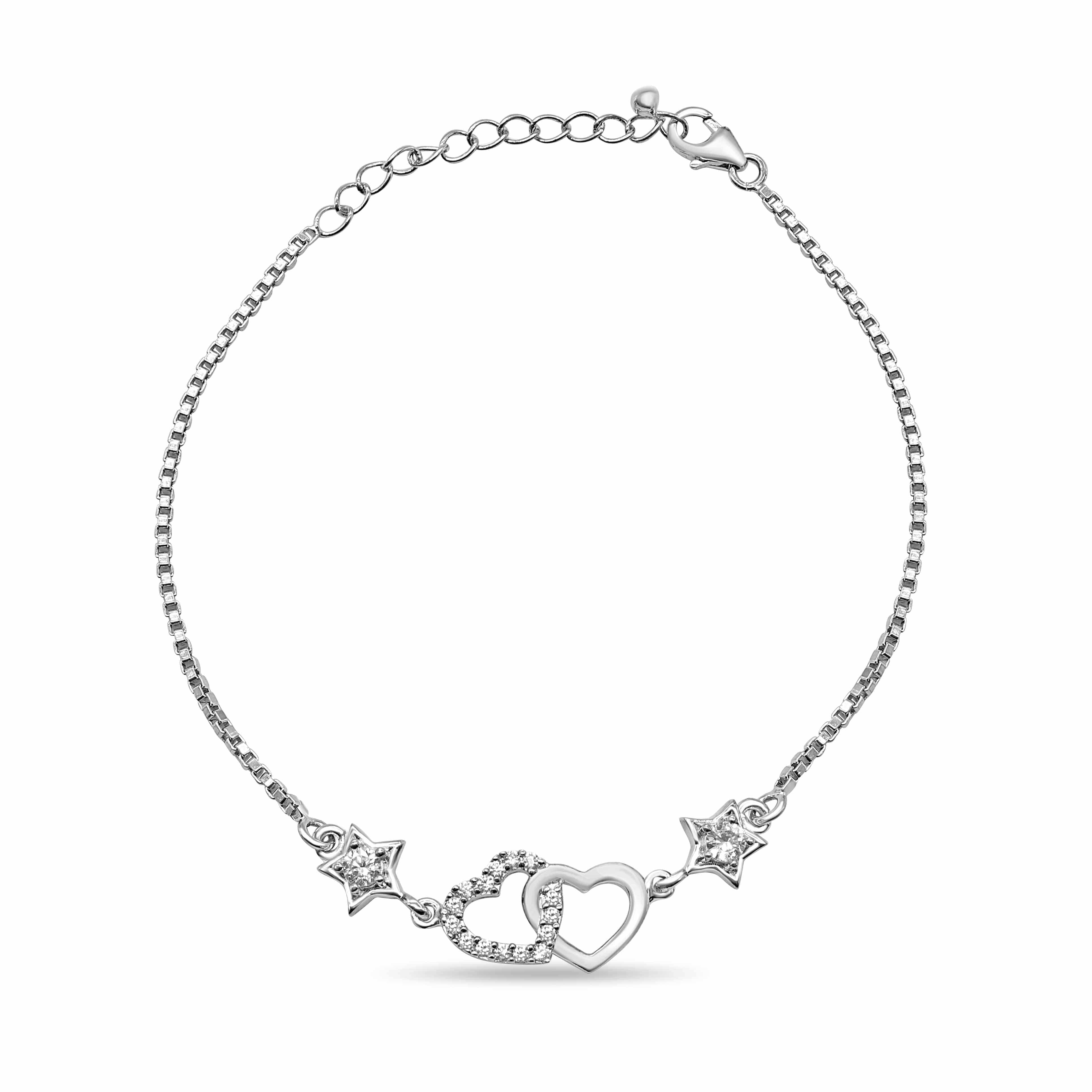 Zarkan Sterling 925 Silver Star Love Heart Bracelet - Image 2