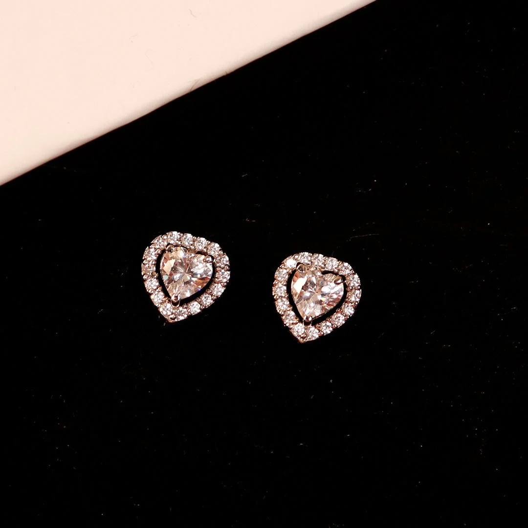 Zarkan Zircon Heart Cute Silver Studs - Image 3